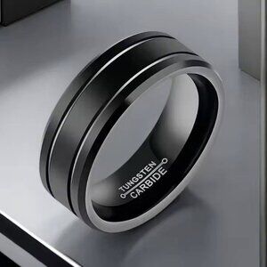 Mens Black Tungsten Carbide 8mm Comfort Fit Wedding Band